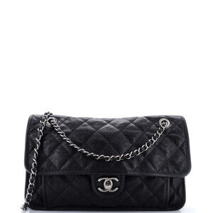 Chanel Large French Riviera Flap Bag Quilted Caviar